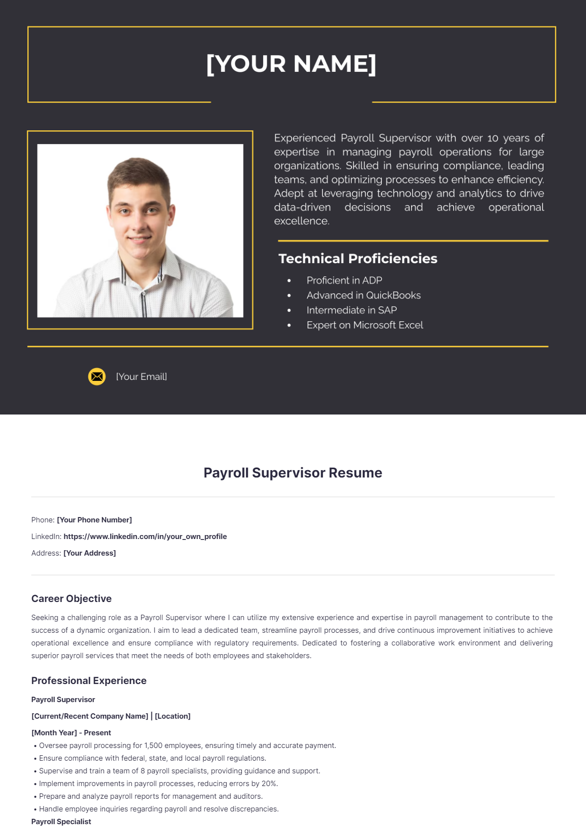 Payroll Supervisor Resume - Edit Online & Download