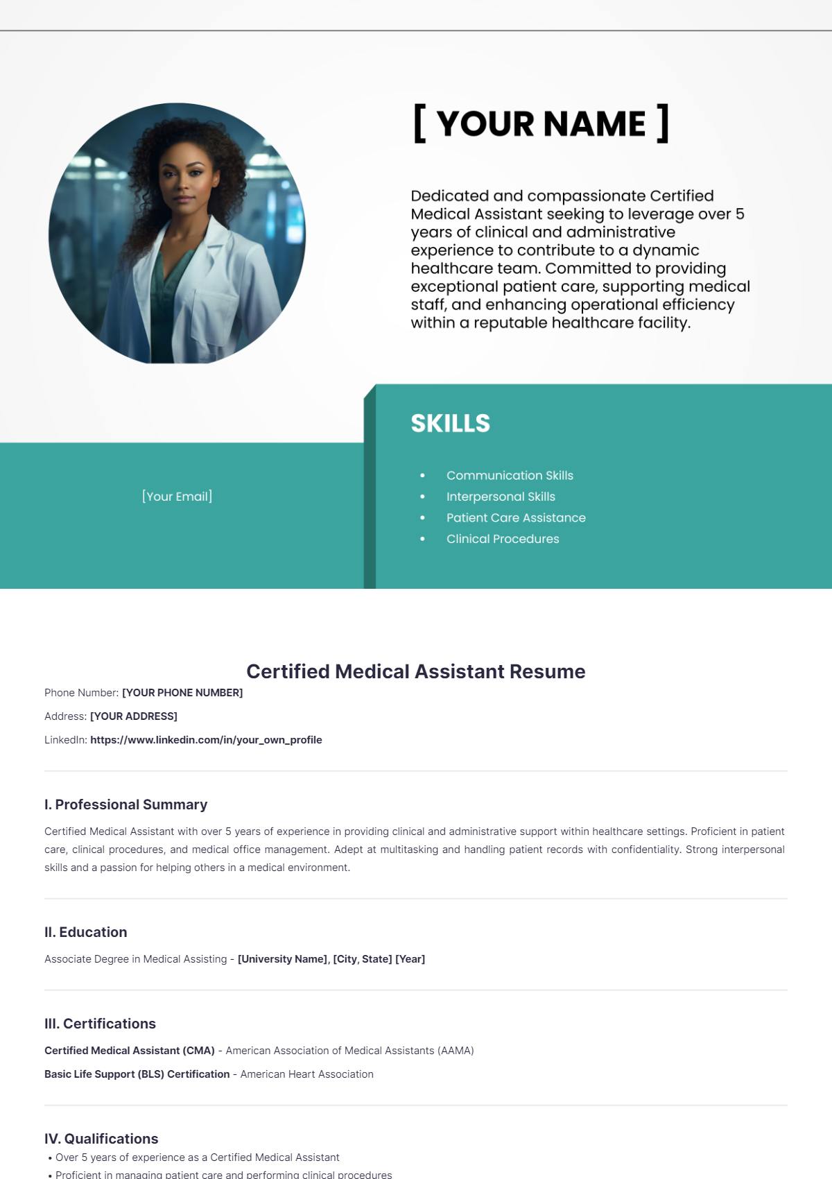 Certified Medical Assistant Resume - Edit Online & Download