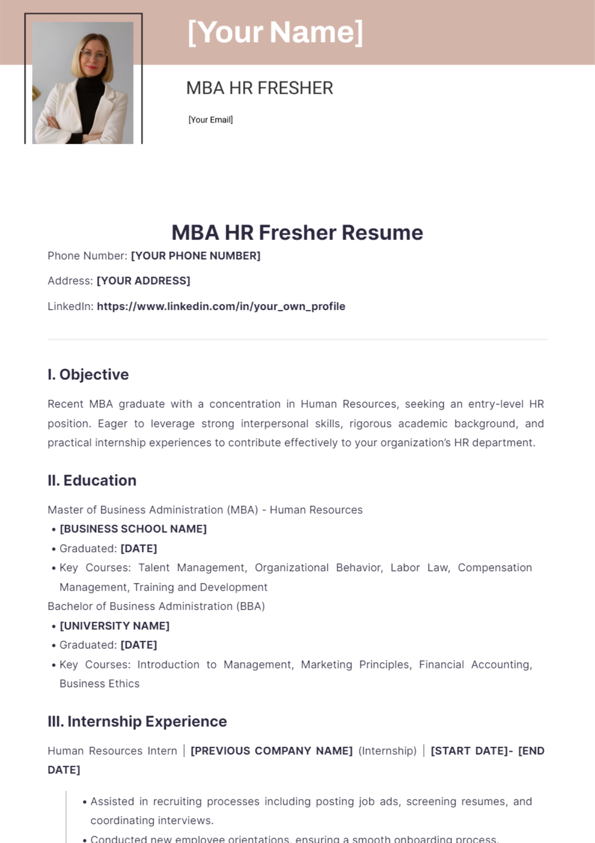 MBA HR Fresher Resume - Edit Online & Download