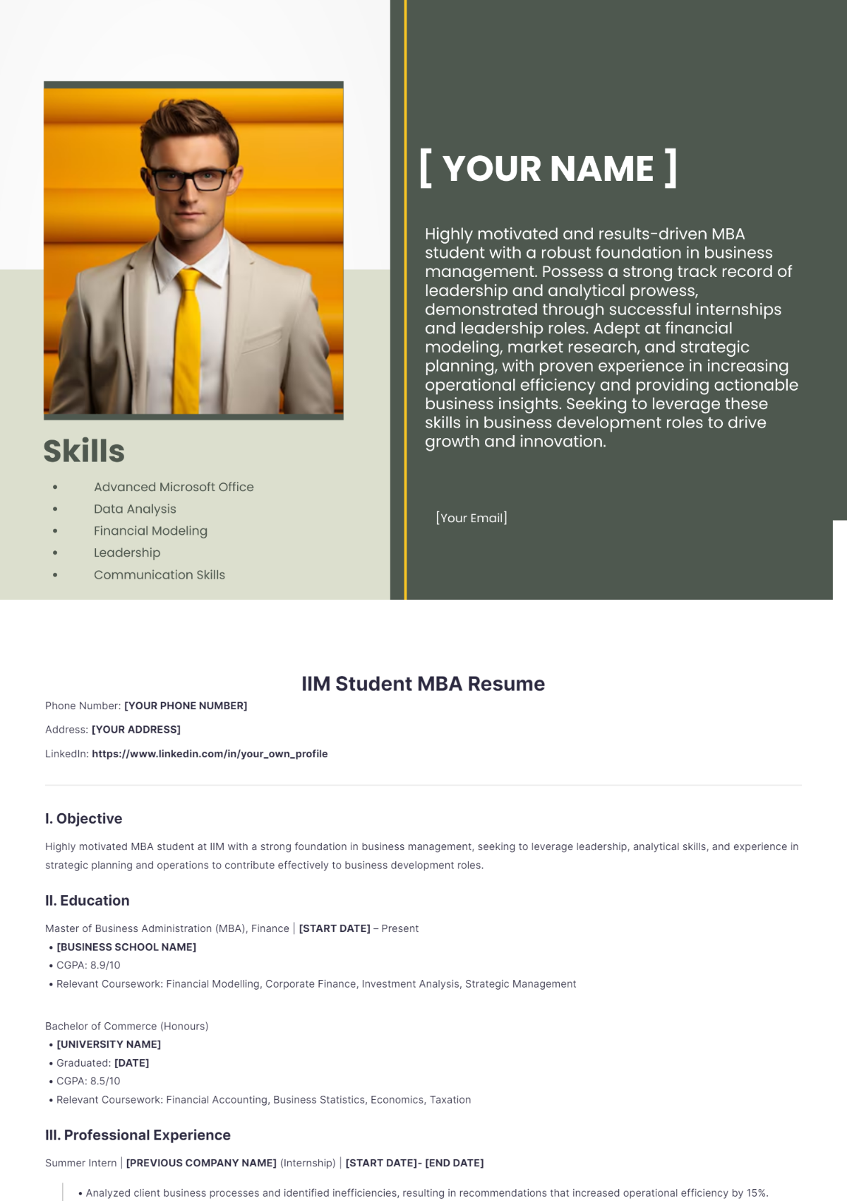 IIM Student MBA Resume - Edit Online & Download