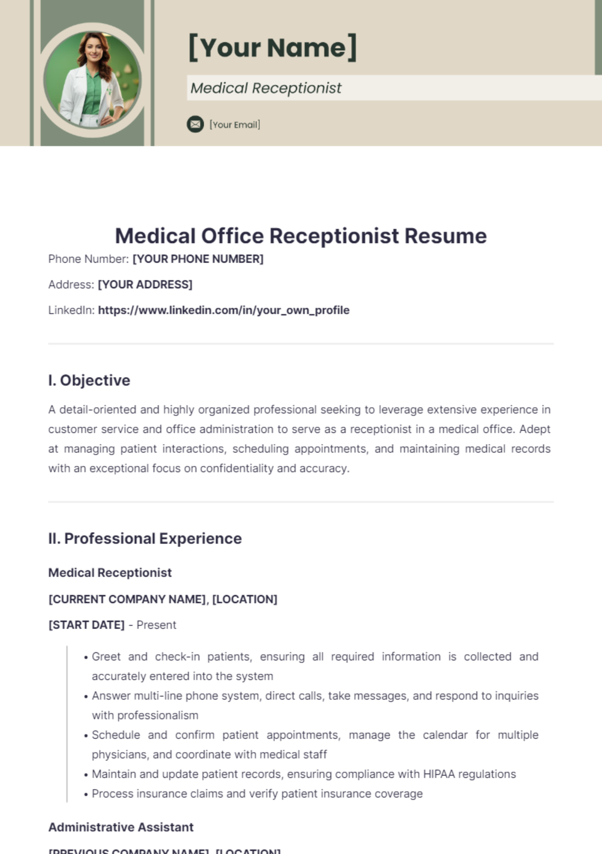 Medical Office Receptionist Resume - Edit Online & Download