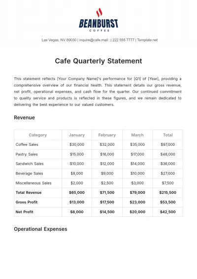 Free Cafe Quarterly Statement Template to Edit Online