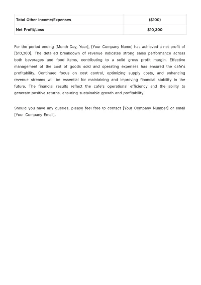 Free Cafe Profit and Loss Statement Template to Edit Online