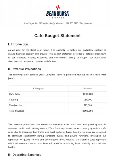 Free Cafe Budget Statement Template to Edit Online