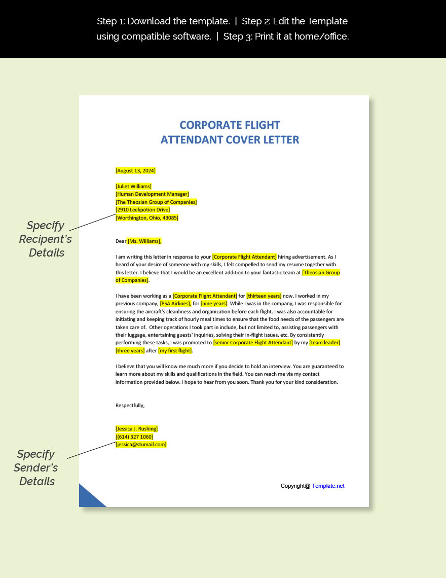 Corporate Flight Attendant Cover Letter