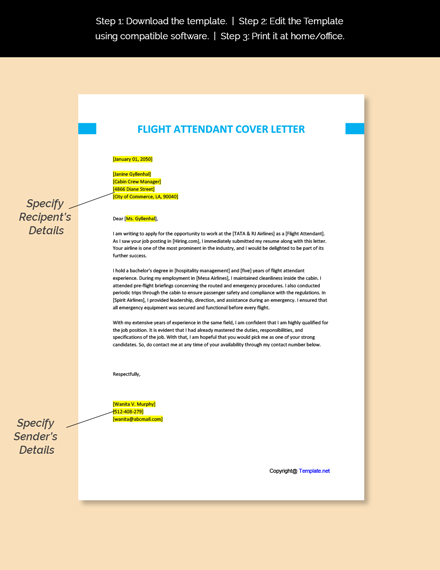 Flight Attendant Cover Letter Template Free PDF - Word ...