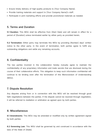 Free Cafe Memorandum of Understanding Template to Edit Online
