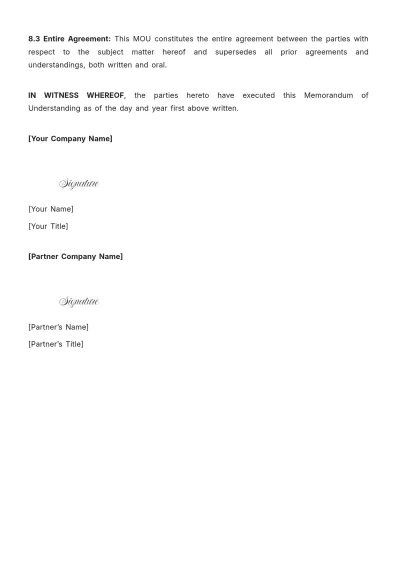 Free Cafe Memorandum of Understanding Template to Edit Online