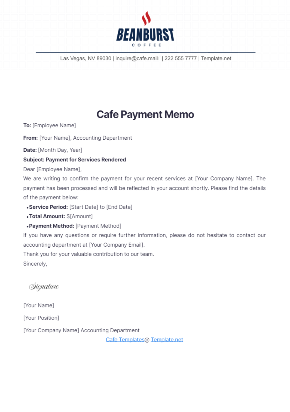 Cafe Payment Memo Template - Edit Online & Download