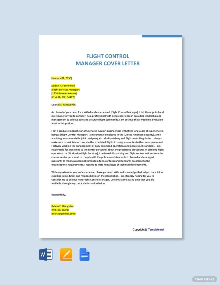Flight Control Manager Cover Letter