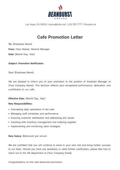 Free Cafe Promotion Letter Template to Edit Online