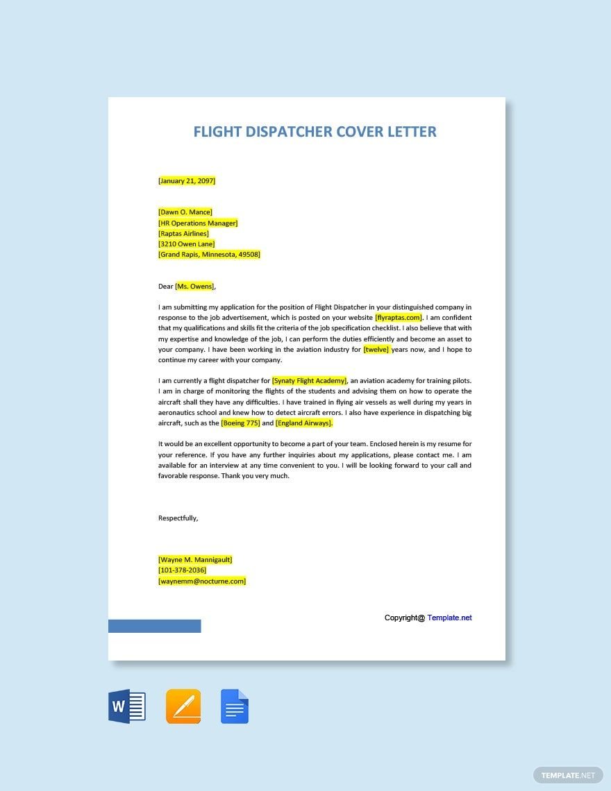 Flight Dispatcher Cover Letter