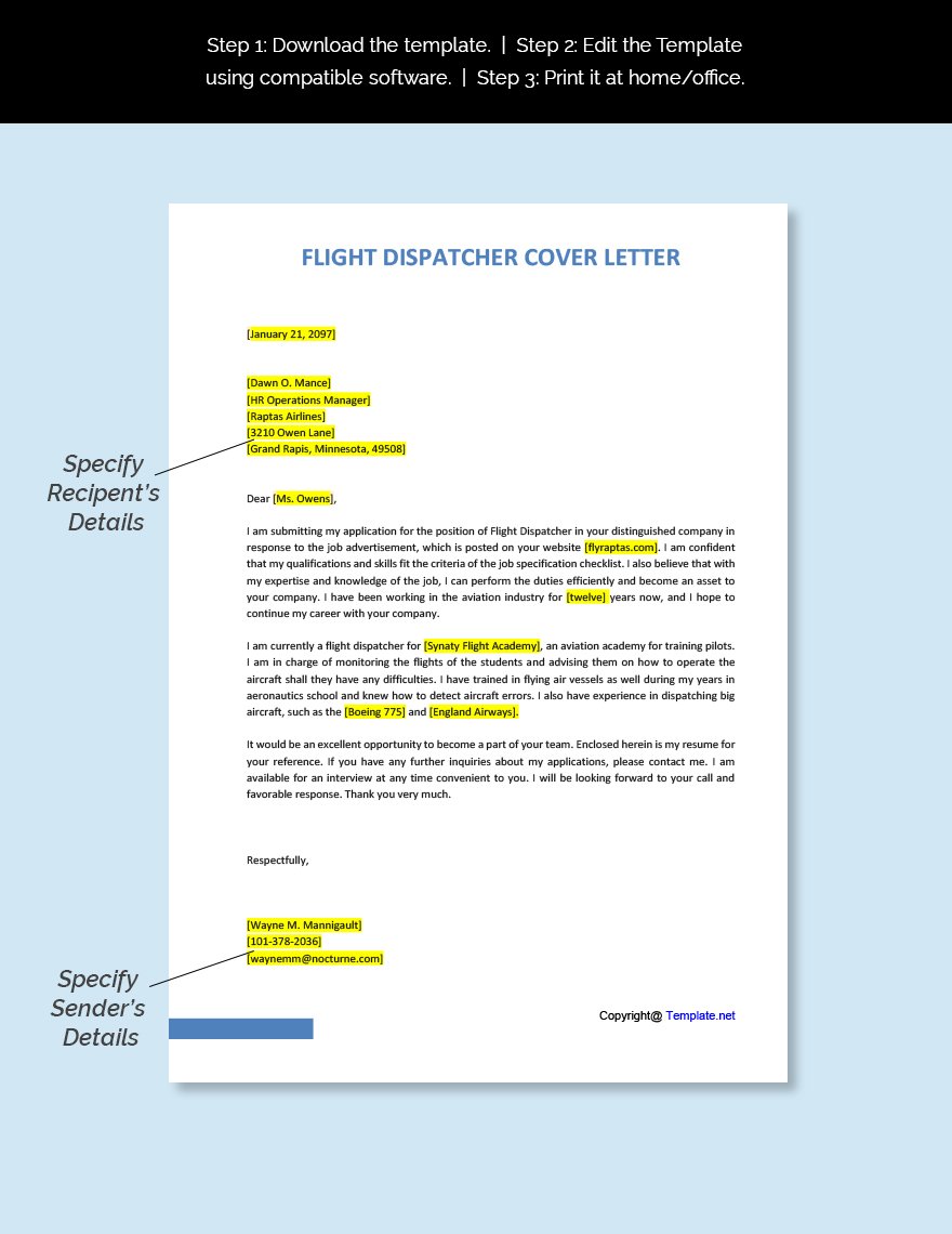 Flight Dispatcher Cover Letter