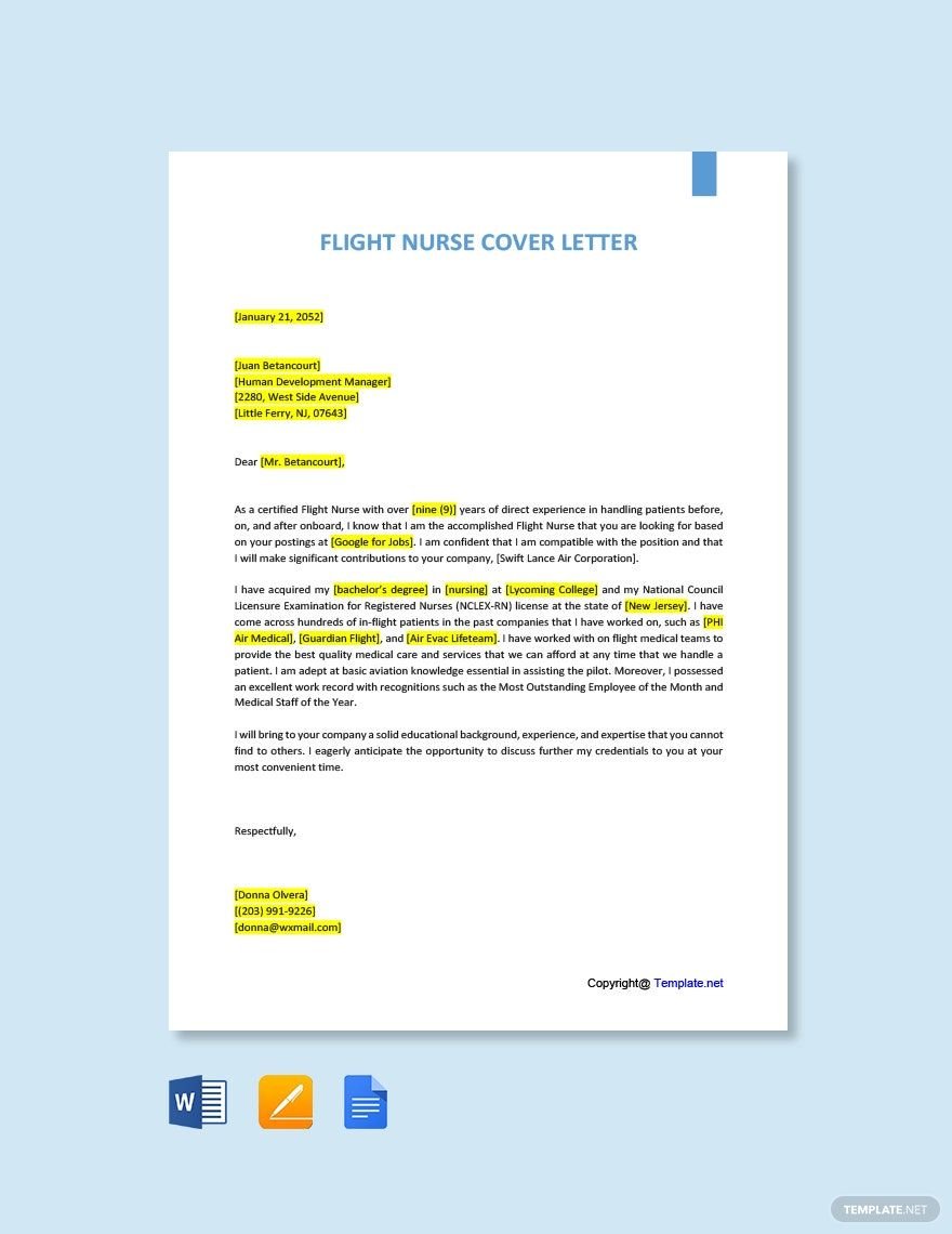 Free Flight Nurse Cover Letter Template