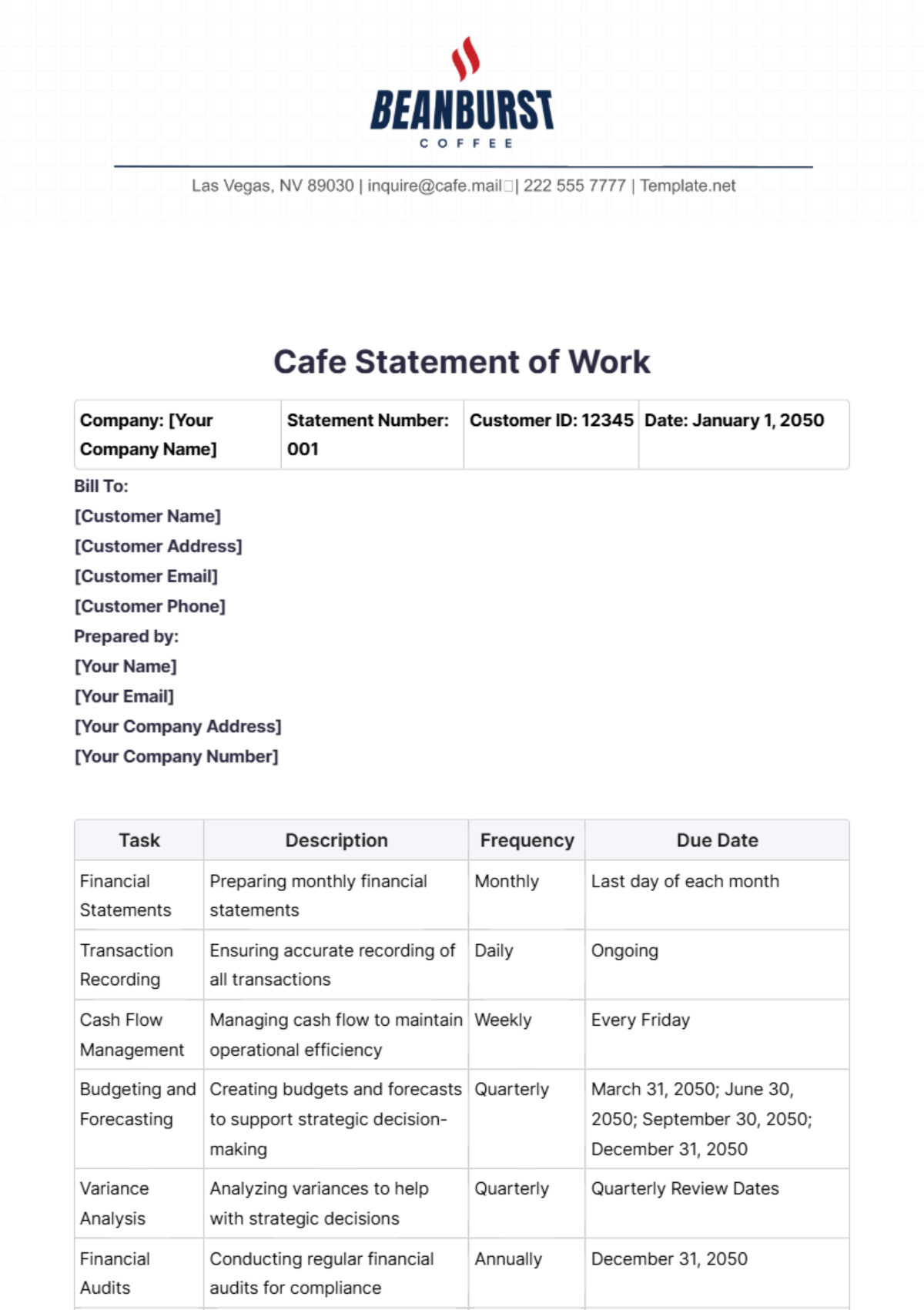 Cafe Statement of Work Template - Edit Online & Download