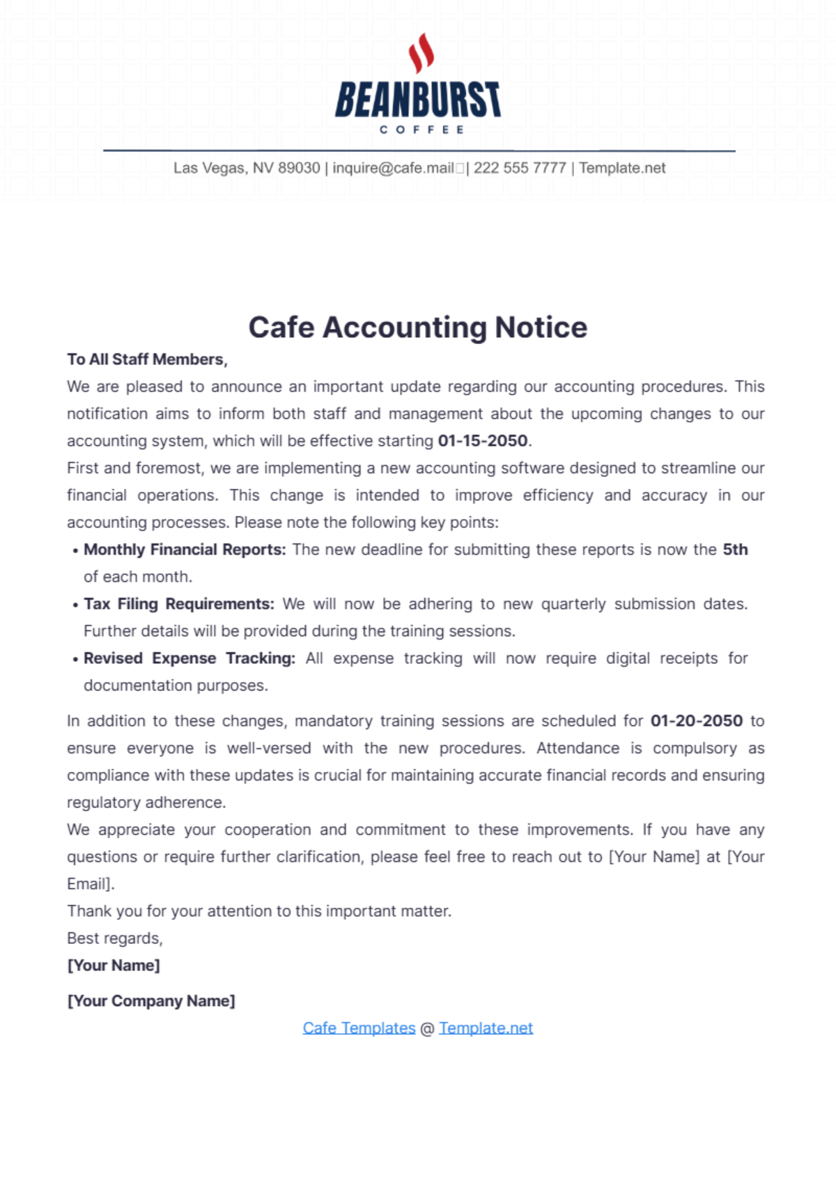 Cafe Accounting Notice Template - Edit Online & Download