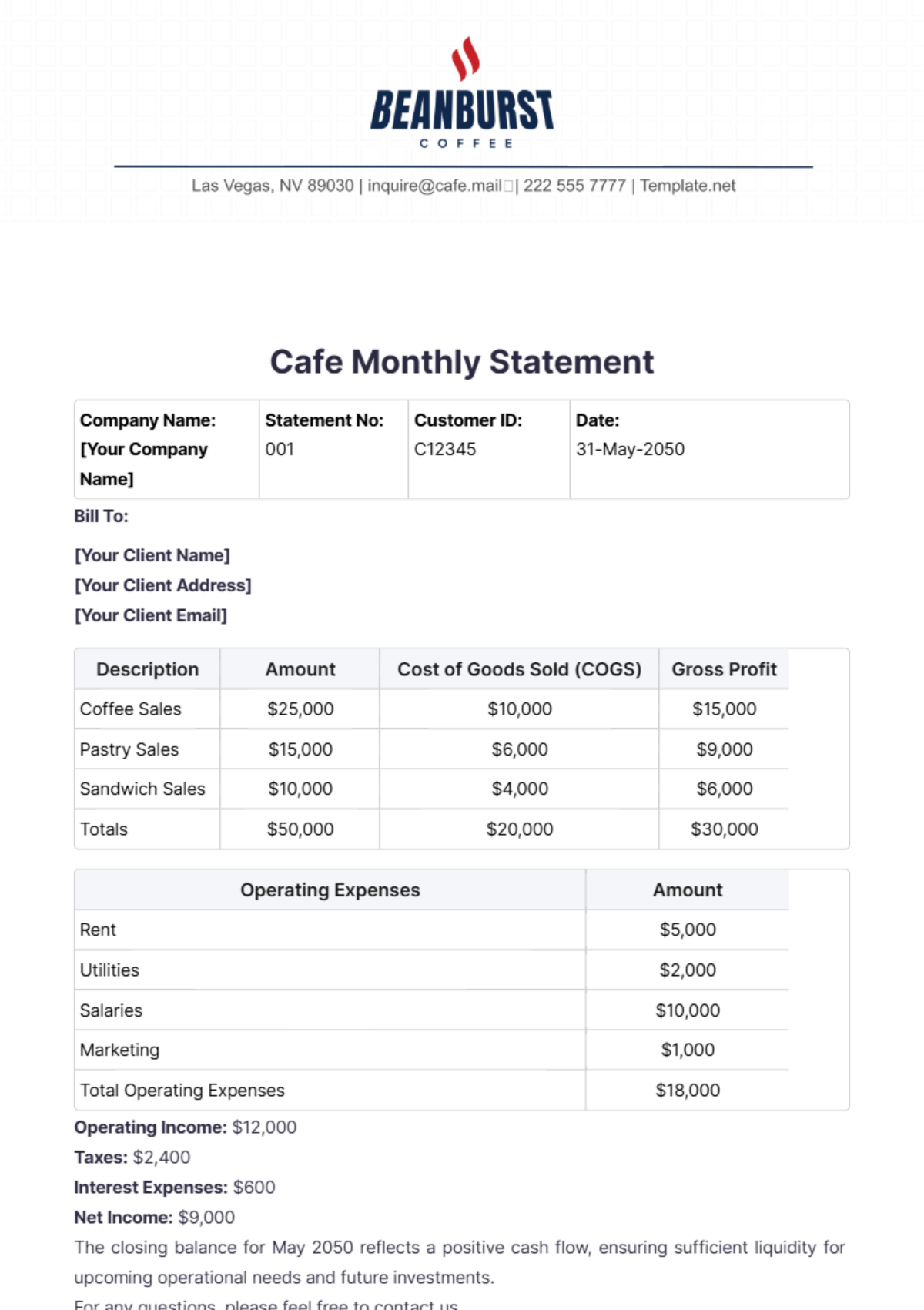 Cafe Monthly Statement Template - Edit Online & Download