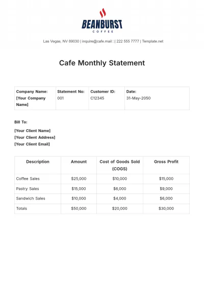 Free Cafe Monthly Statement Template to Edit Online