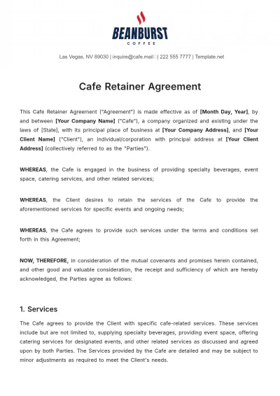 Free Cafe Retainer Agreement Template to Edit Online