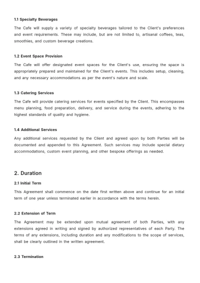 Free Cafe Retainer Agreement Template to Edit Online