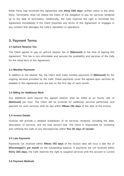 Free Cafe Retainer Agreement Template to Edit Online