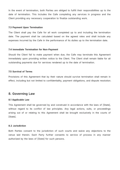 Free Cafe Retainer Agreement Template to Edit Online