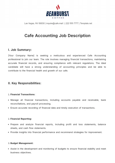 Free Cafe Accounting Job Description Template to Edit Online