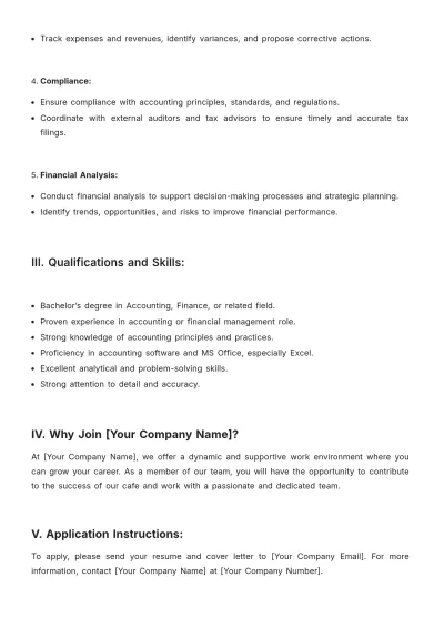 Free Cafe Accounting Job Description Template to Edit Online