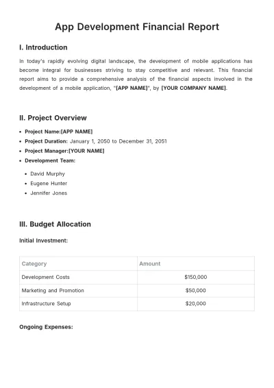 Free App Development Financial Report Template to Edit Online