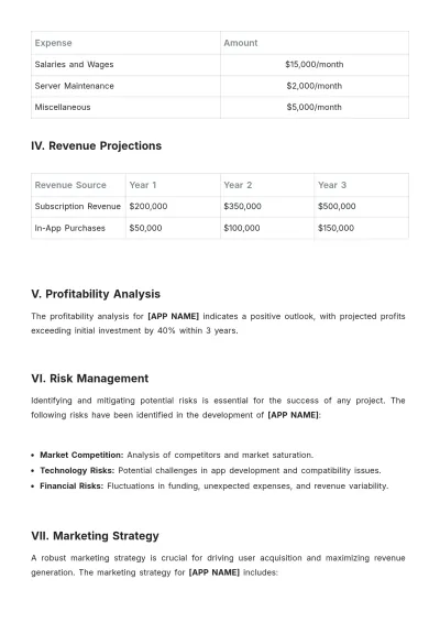 Free App Development Financial Report Template to Edit Online