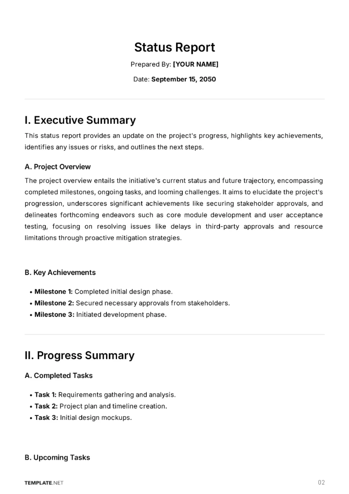 Free Status Report Template to Edit Online