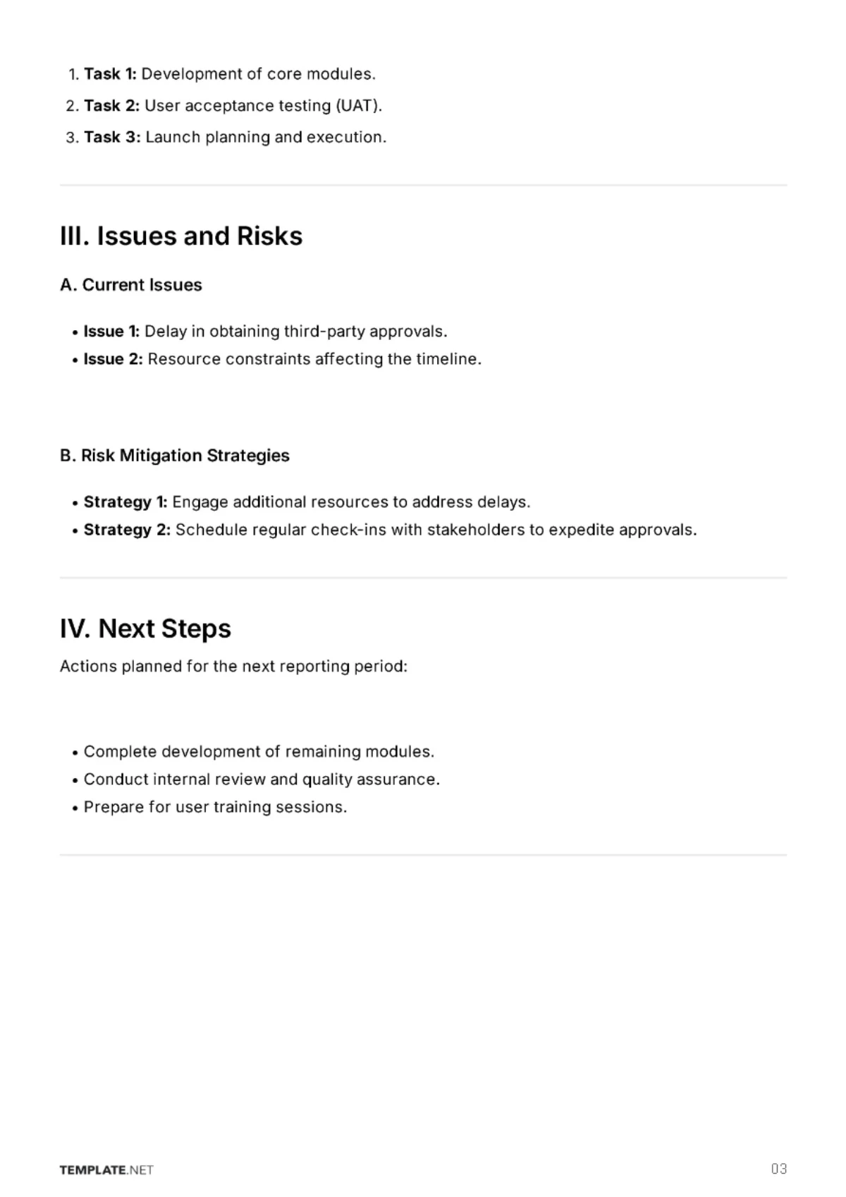 Free Status Report Template to Edit Online