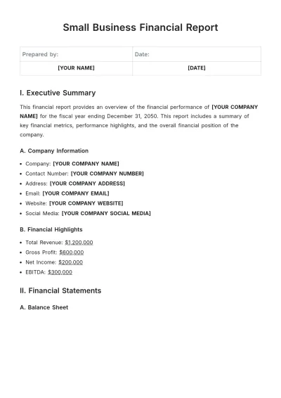 Free Small Business Financial Report Template to Edit Online