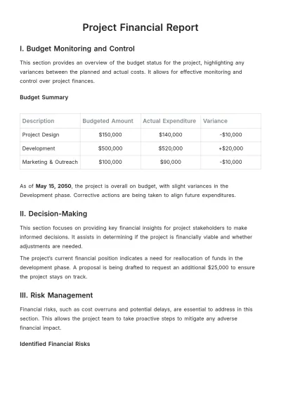 Free Project Financial Report Template to Edit Online