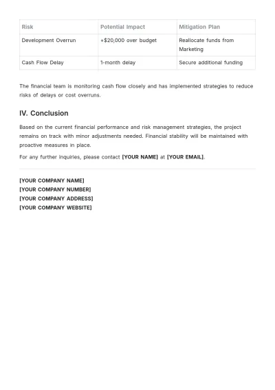 Free Project Financial Report Template to Edit Online