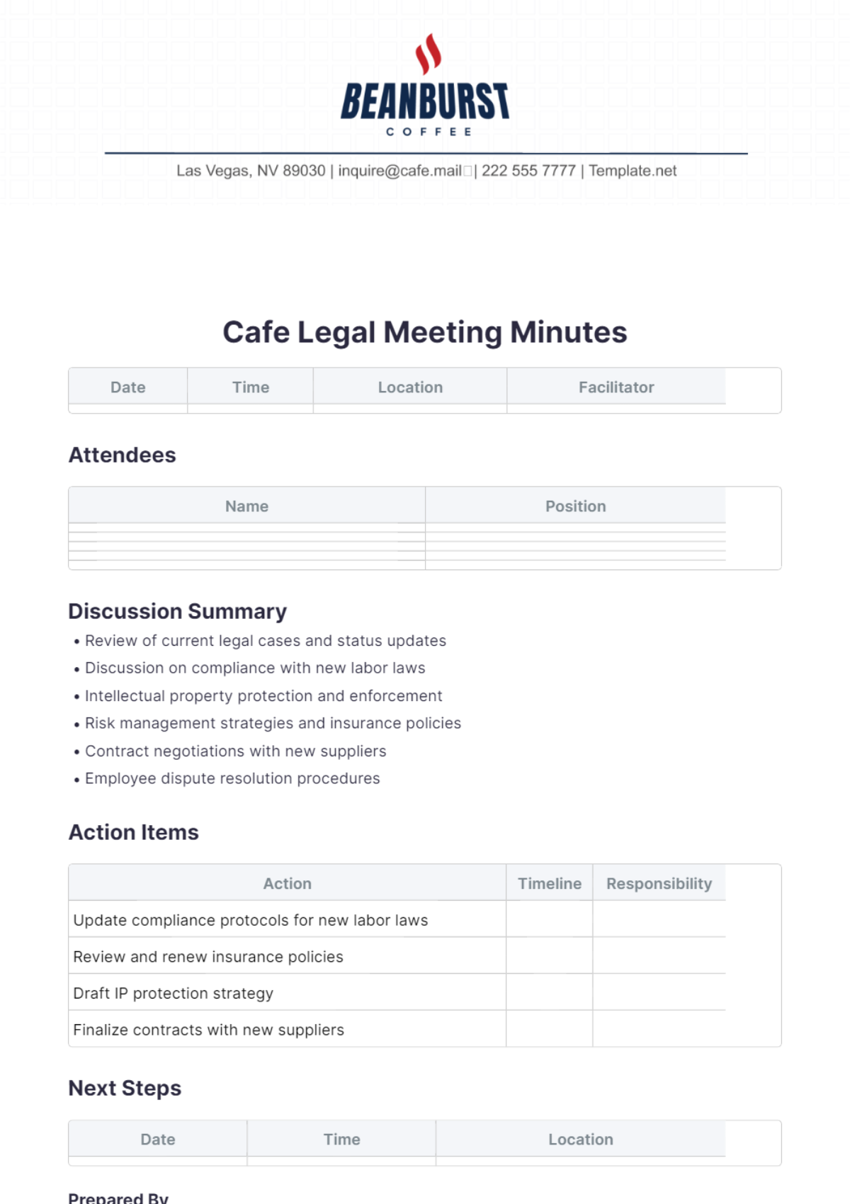 Cafe Legal Meeting Minutes Template - Edit Online & Download