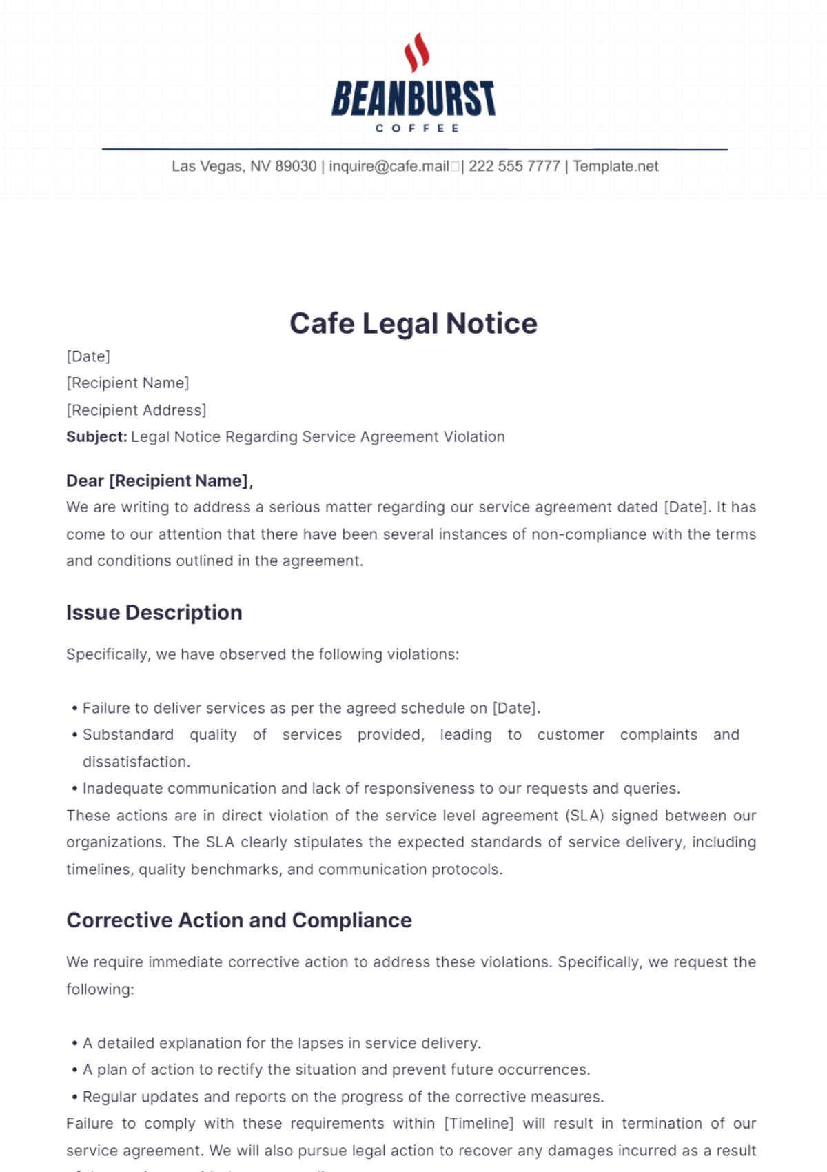 Cafe Legal Notice Template - Edit Online & Download