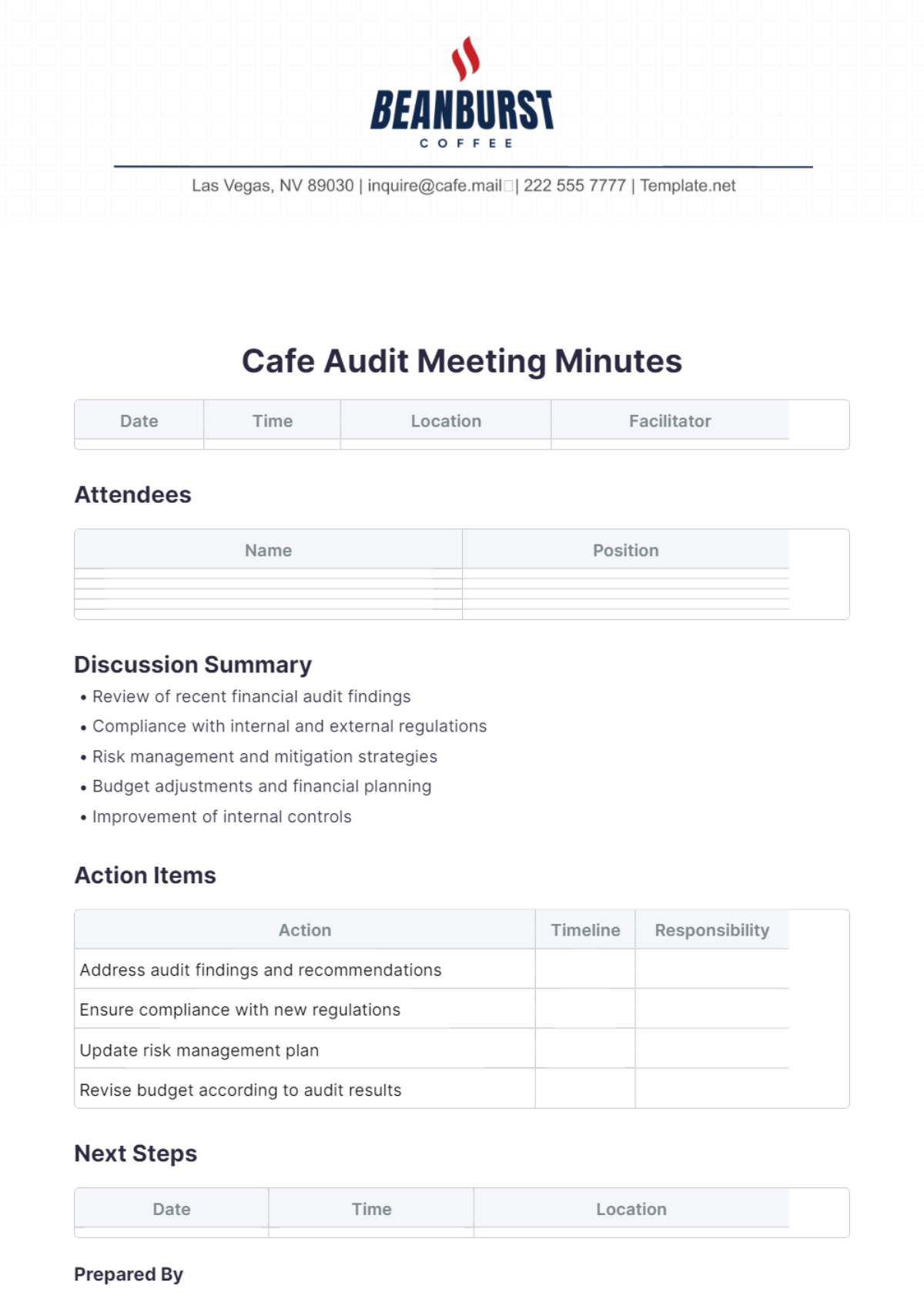 Cafe Audit Meeting Minutes Template - Edit Online & Download