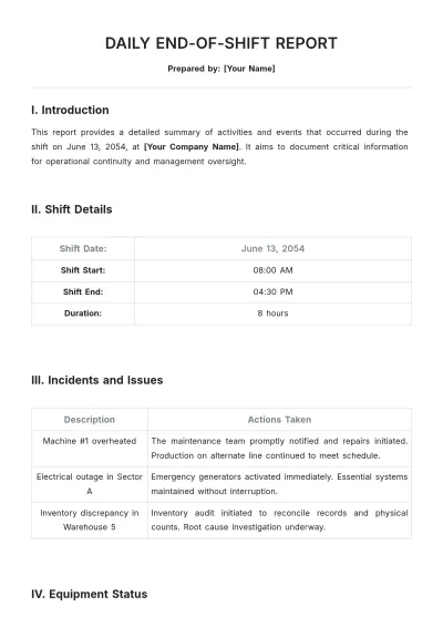 Free Daily End of Shift Report Template to Edit Online