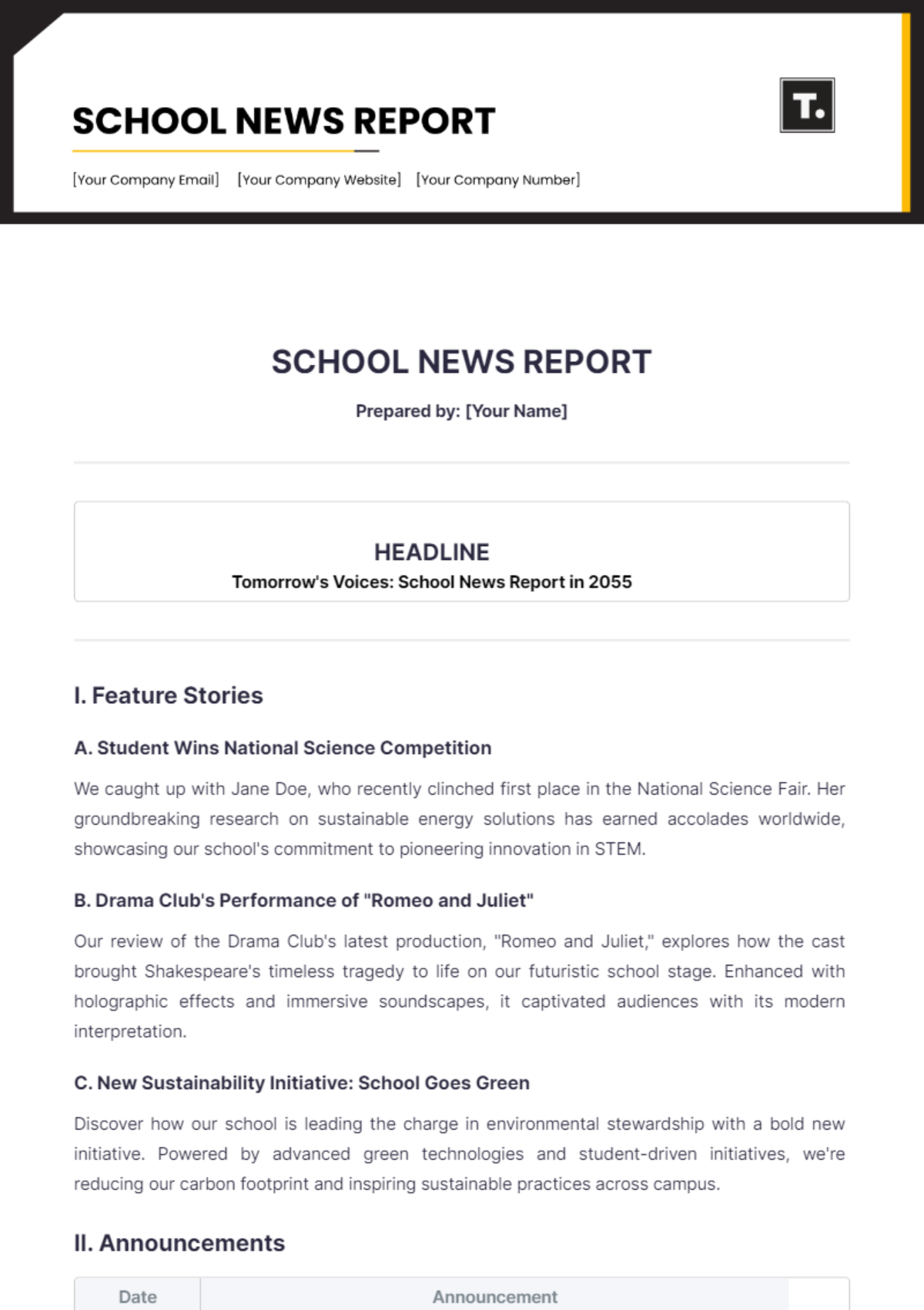 School News Report Template - Edit Online & Download