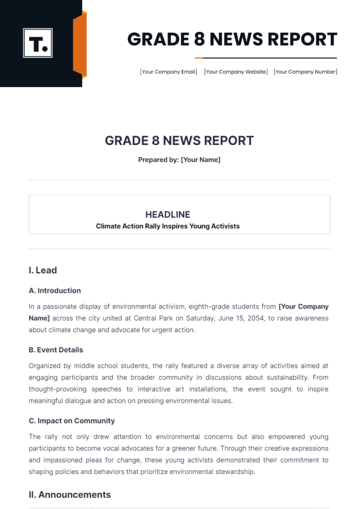 Grade 8 News Report Template - Edit Online & Download