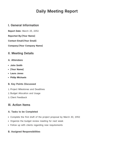 Free Daily Meeting Report Template to Edit Online