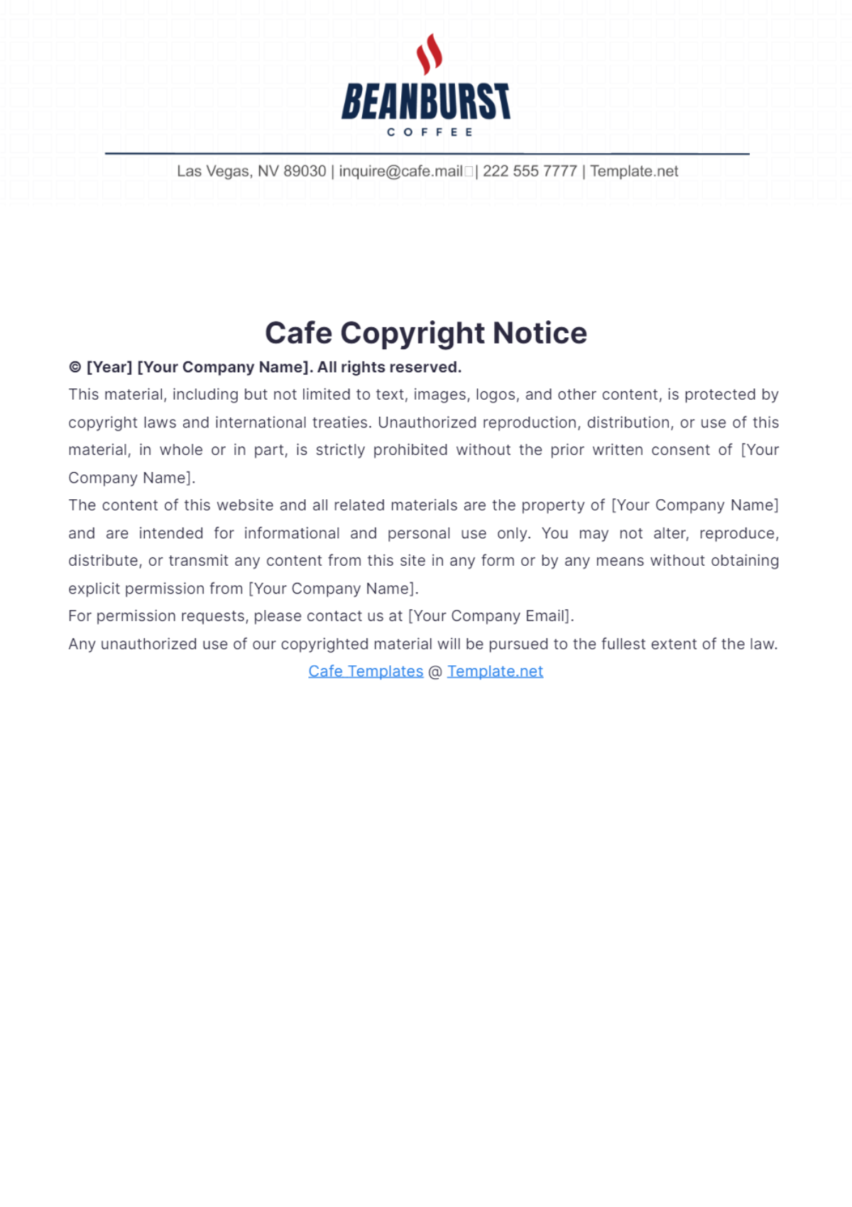 Cafe Copyright Notice Template - Edit Online & Download