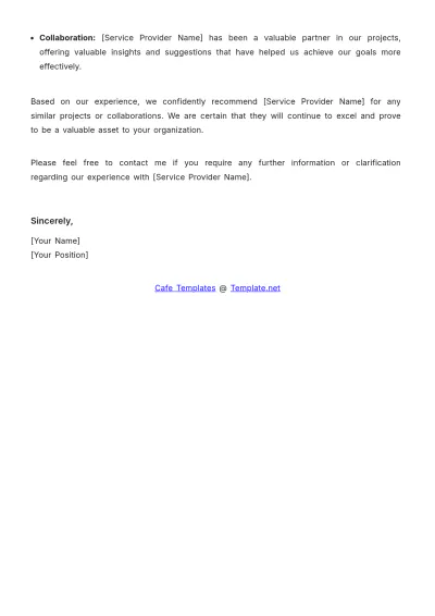 Free Cafe Recommendation Letter Template to Edit Online
