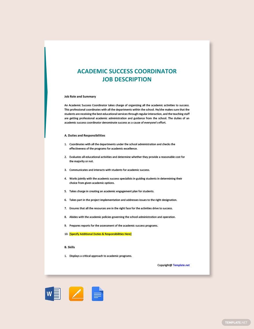 Academic Success Coordinator Job Description Template