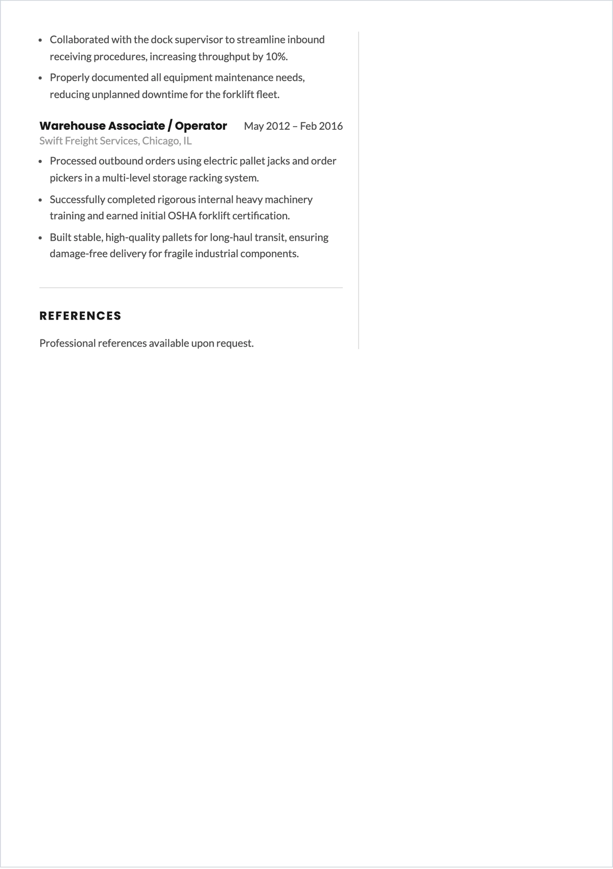 Free Forklift Driver ATS Resume Template, AI Resume Builder