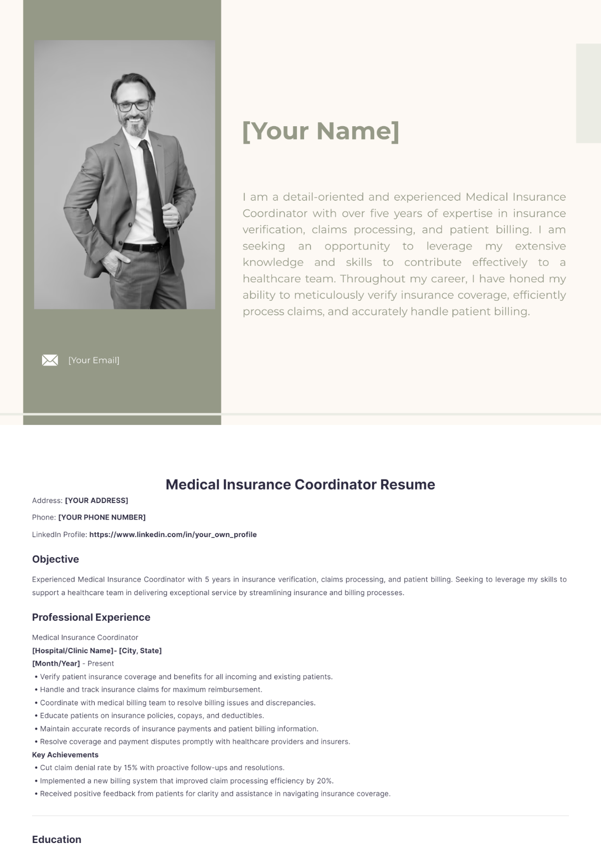 Medical Insurance Coordinator Resume - Edit Online & Download