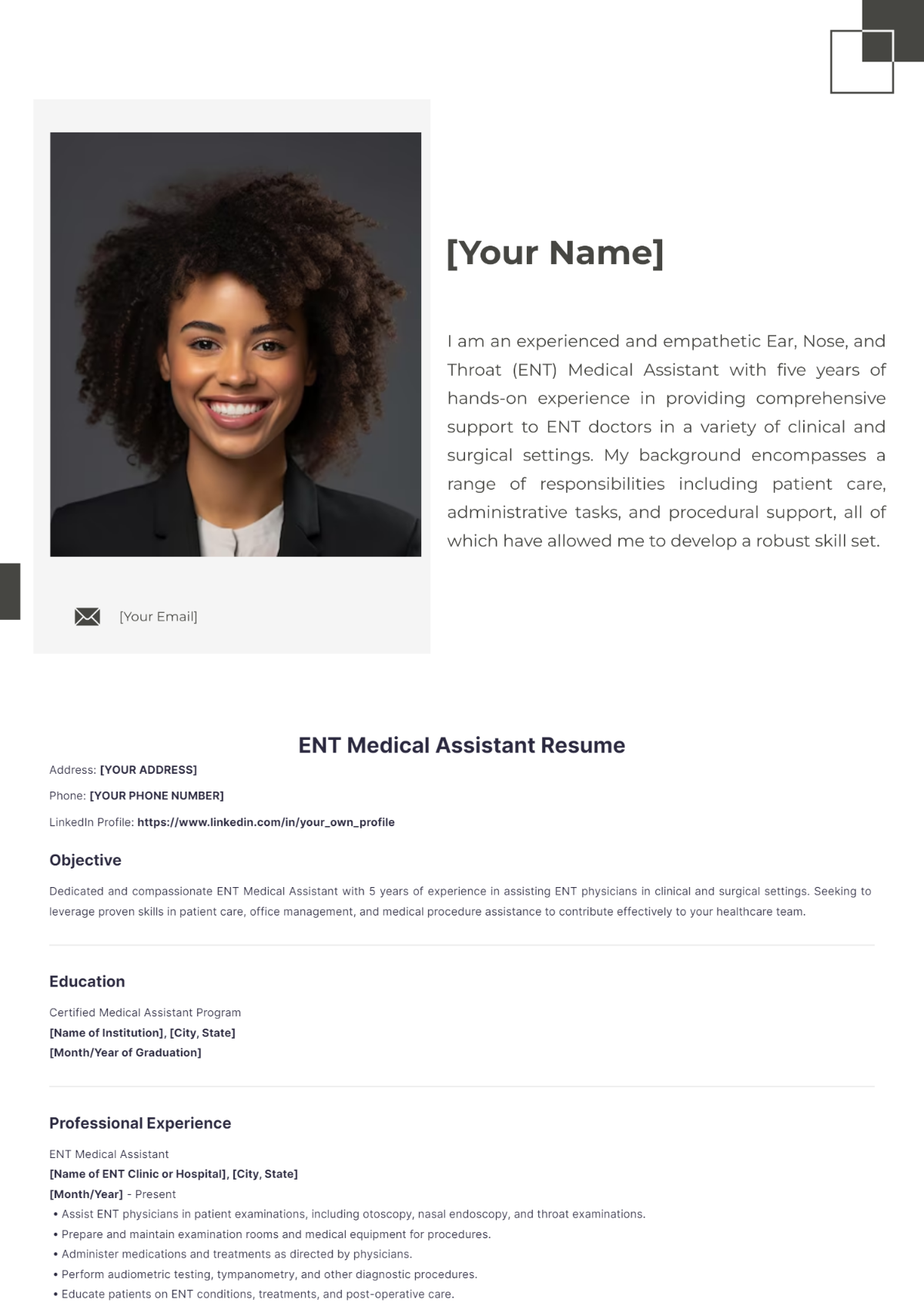 ENT Medical Assistant Resume - Edit Online & Download