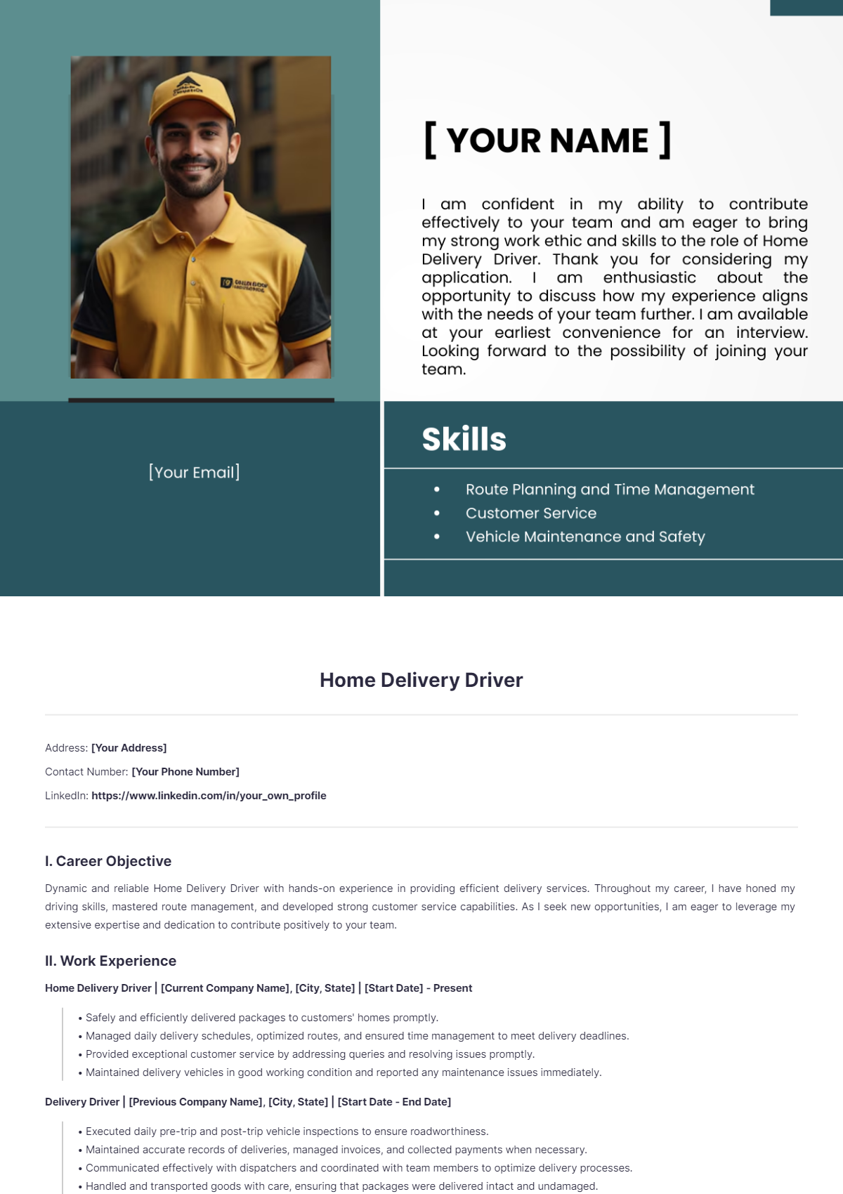 Home Delivery Driver Resume