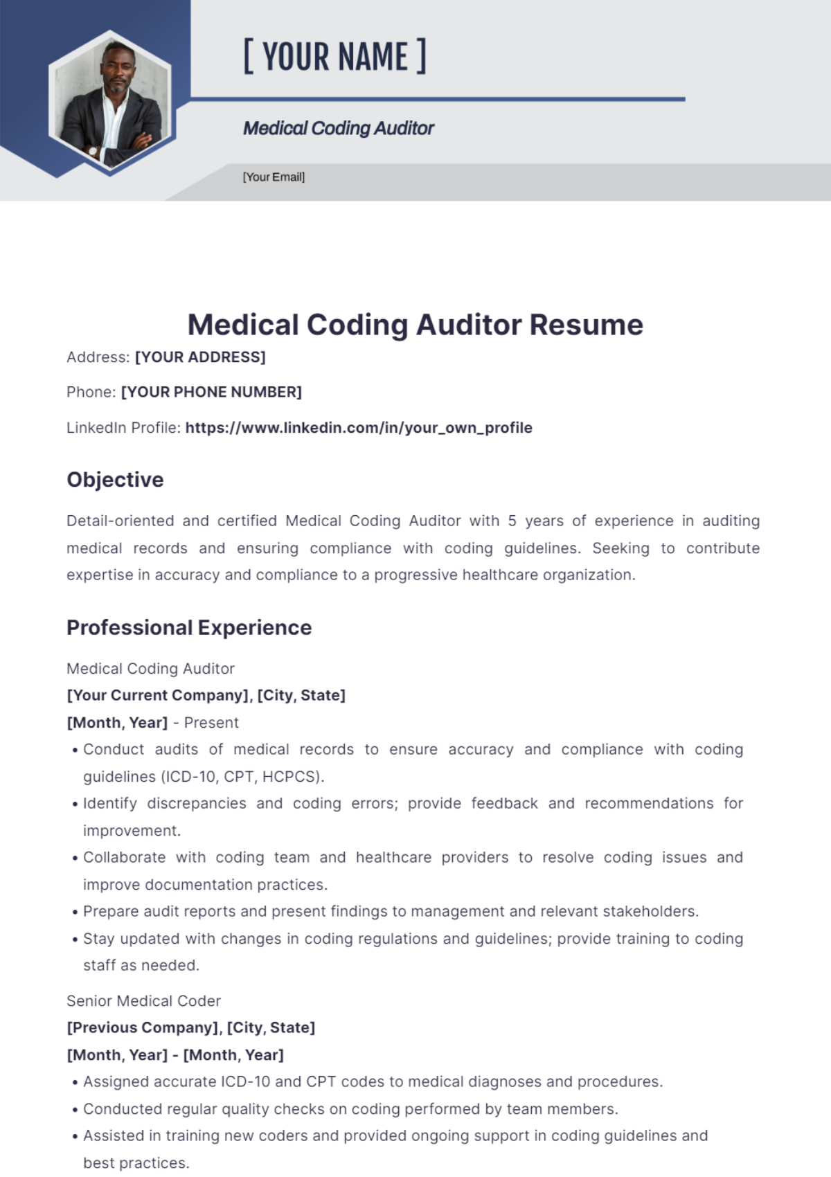 Medical Coding Auditor Resume - Edit Online & Download